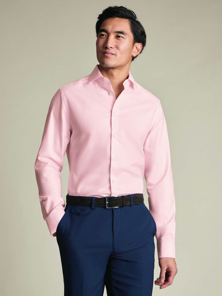 Charles Tyrwhitt Pink Non-Iron Cotton Linen Shirt - Image 1 of 7