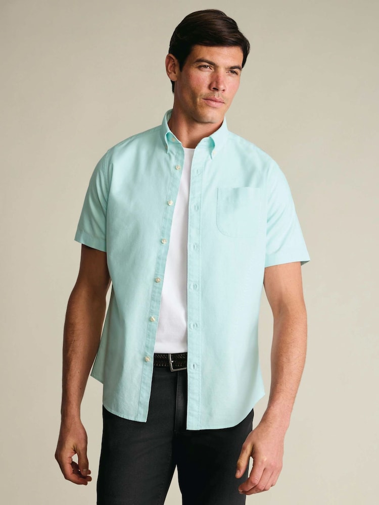 Grønn - Charles Tyrwhitt Plain Shorts Sleeve Button-Down Stretch Washed Oxford Shirt - Bilde 1 av 4