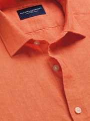 Charles Tyrwhitt Orange Plain Pure Linen Shorts Sleeve Shirt - Image 2 of 3
