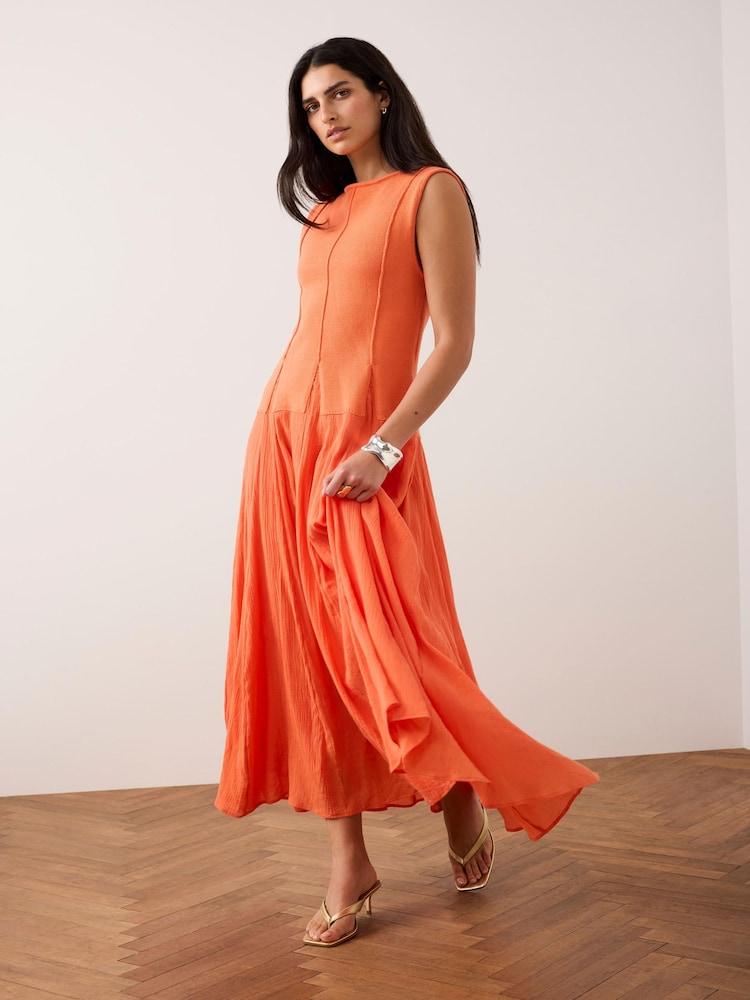 Mint Velvet Orange Cotton Blend Midi Dress - Image 1 of 7