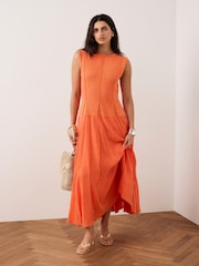 Mint Velvet Orange Cotton Blend Midi Dress - Image 2 of 7