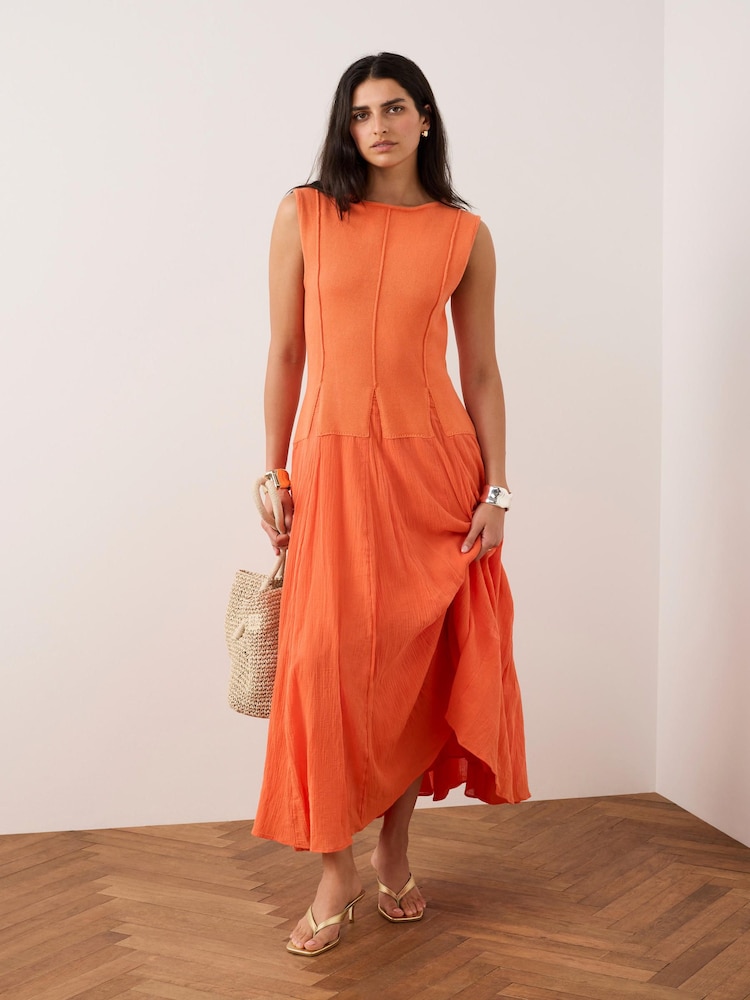 Mint Velvet Orange Cotton Blend Midi Dress - Image 2 of 7