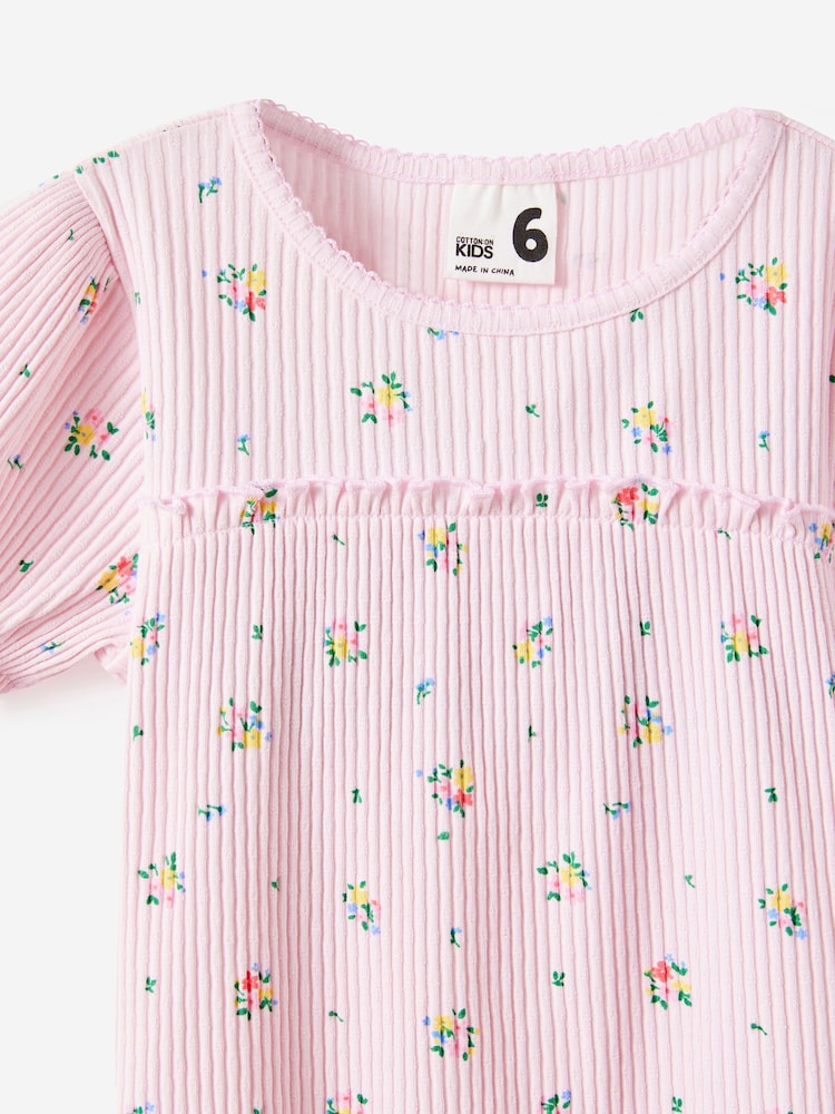 Cotton On Pink Posie Short Sleeve Babydoll Top - Image 2 of 3