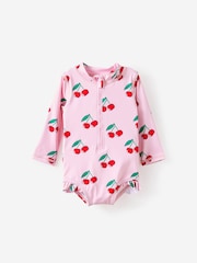 Cotton On Pink Lucy Long Sleeve Ruffle Back Swimsuit - Image 1 of 3