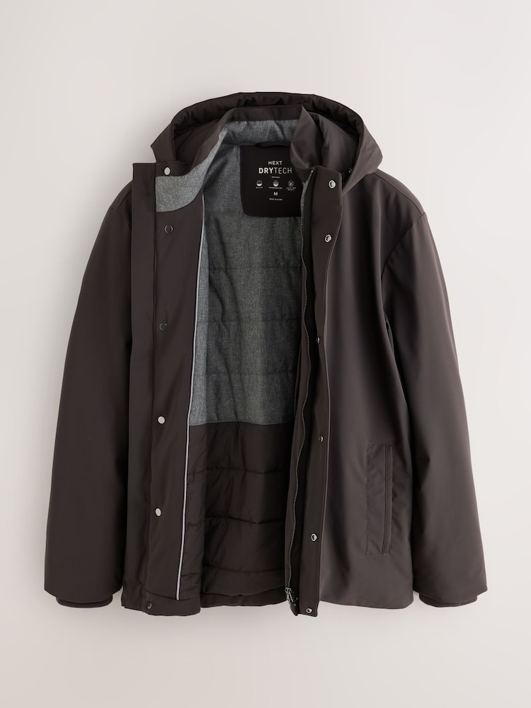 Brown Showerproof Hooded Coat With Brushed Lining - Image 2 of 4