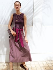 Hush Red Ivy Pleated Stripe Midi Skirt - Image 1 of 7