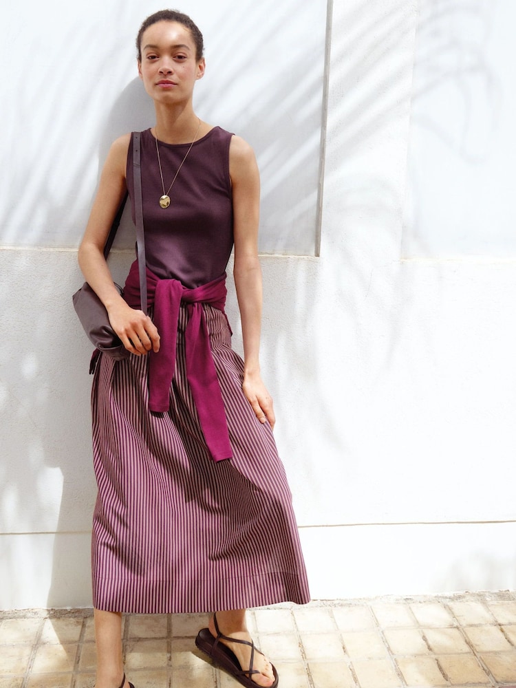 Hush Red Ivy Pleated Stripe Midi Skirt - Image 1 of 7