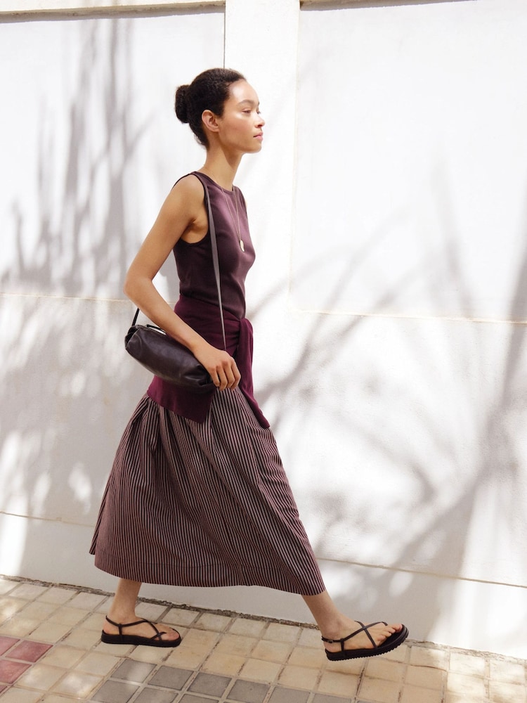 Hush Red Ivy Pleated Stripe Midi Skirt - Image 2 of 7