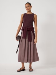 Hush Red Ivy Pleated Stripe Midi Skirt - Image 4 of 7