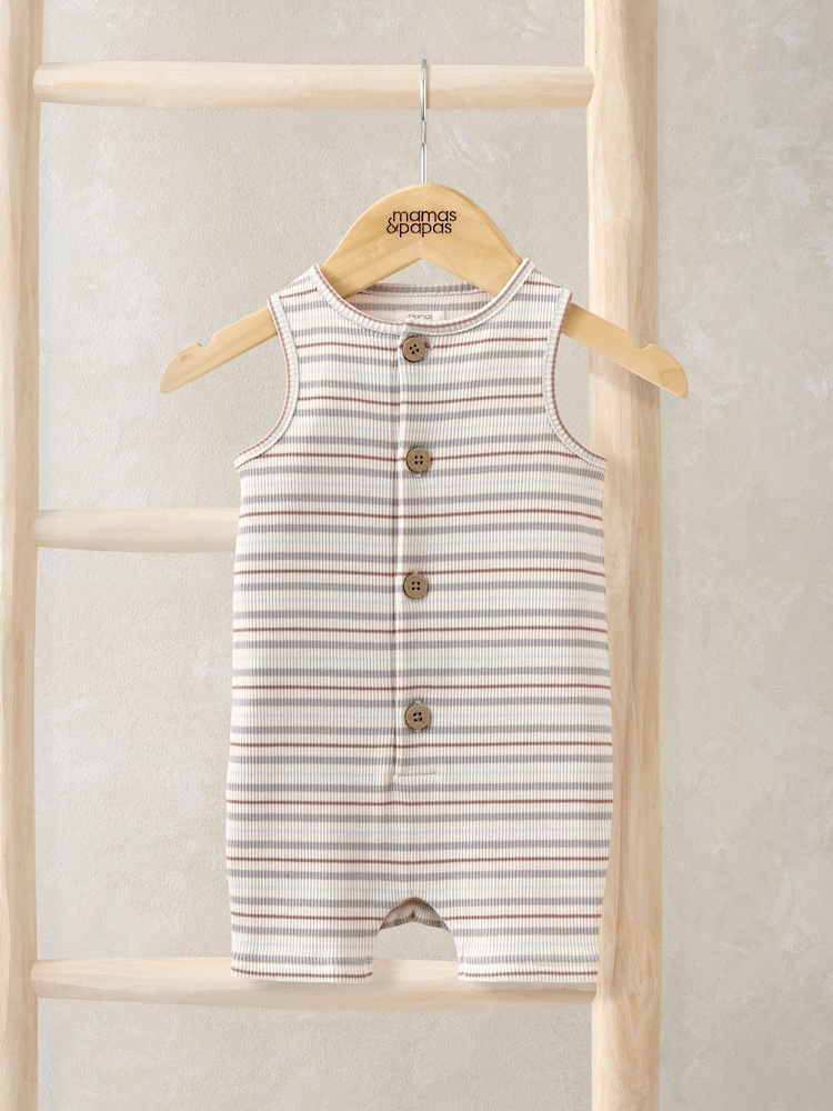 Mamas & Papas Cream Ribbed Shortie Romper - Image 1 of 1