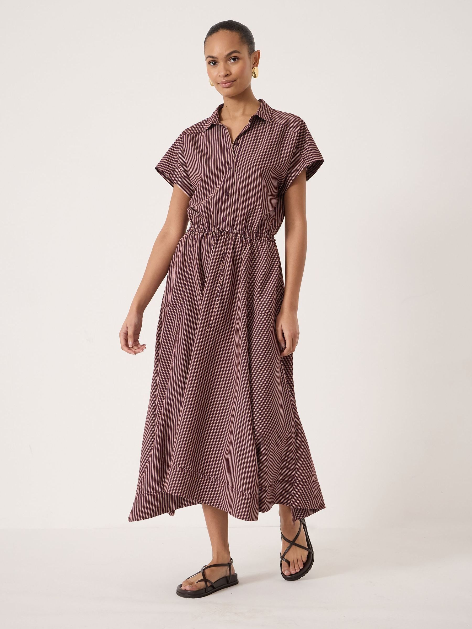 Buy Hush Burgundy Stripe Red Mira Short Sleeve Hanky Hem Midi