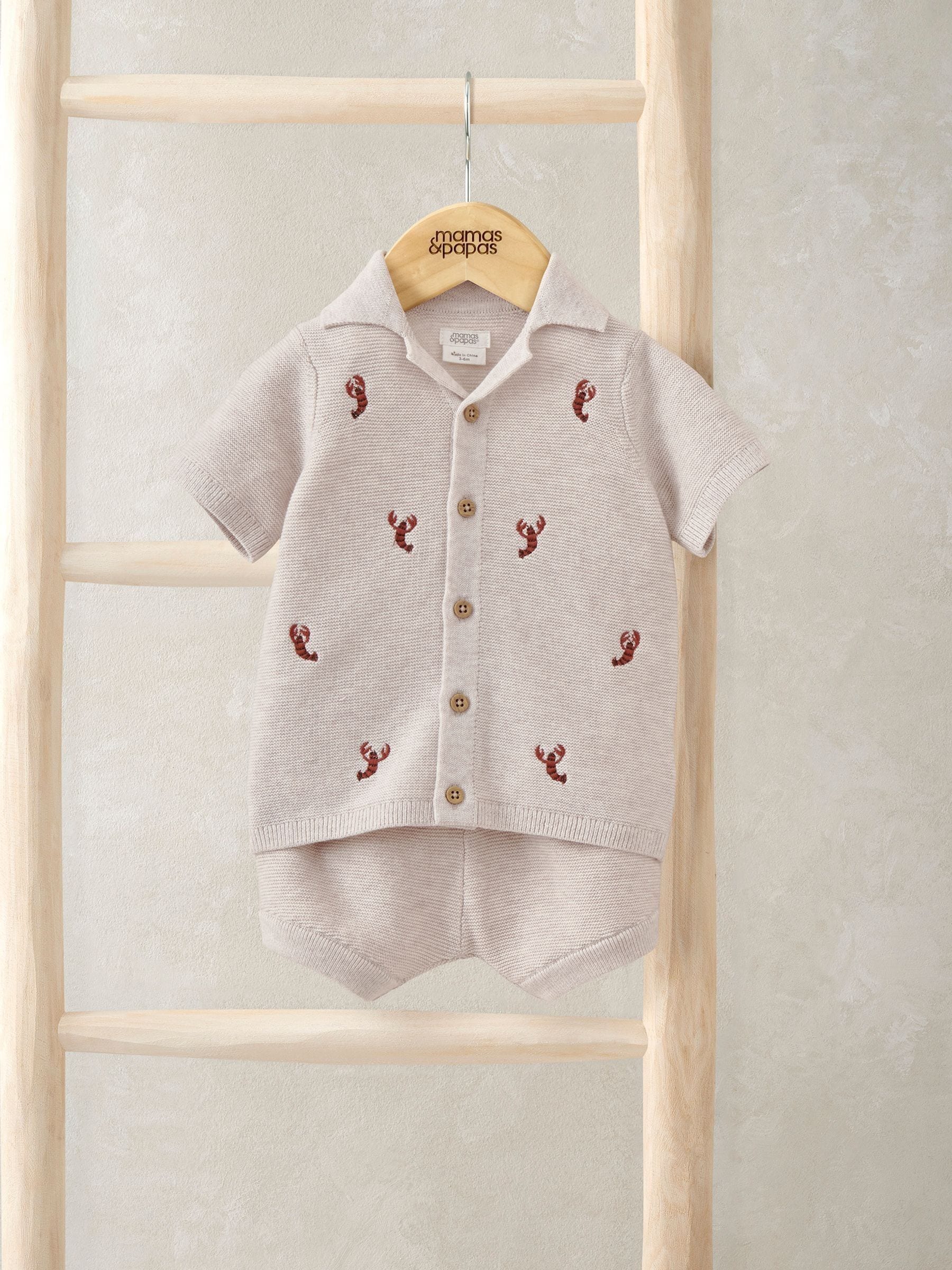 Mamas & Papas Brown Knitted Lobster Shirt & Shorts