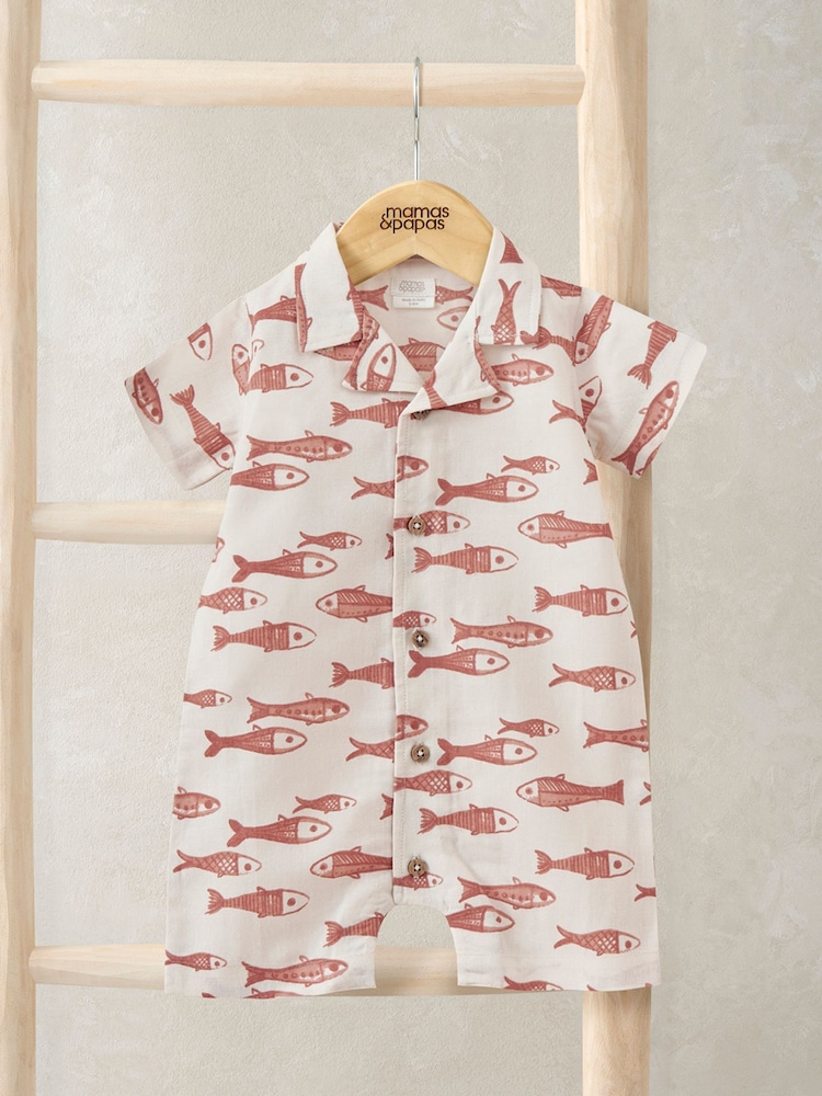 Mamas & Papas Cream Sardine All Over Print Romper - Image 1 of 1 Mamas & Papas Cream Sardine All Over Print Romper - Image 1 of 1