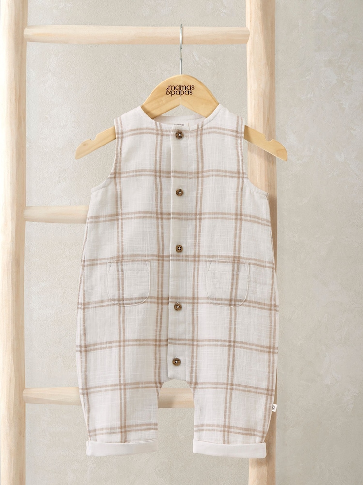 Mamas & Papas Brown Sleeveless Check Romper - Image 1 of 1 Mamas & Papas Brown Sleeveless Check Romper - Image 1 of 1