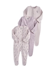Mamas & Papas Purple Lavendar Sleepsuits 3 Pack - Image 2 of 2