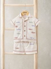 Mamas & Papas Cream Sardine Embroidered Top And Shorts Set - Image 1 of 3