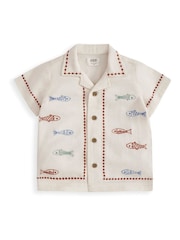 Mamas & Papas Cream Sardine Embroidered Top And Shorts Set - Image 2 of 3