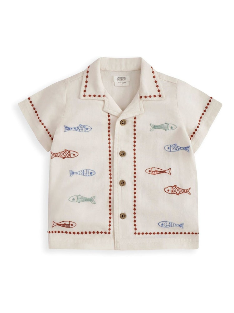 Mamas & Papas Cream Sardine Embroidered Top And Shorts Set - Image 2 of 3