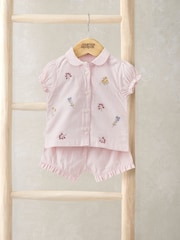 Mamas & Papas Pink Floral Embroidered Woven Pyjamas - Image 1 of 3