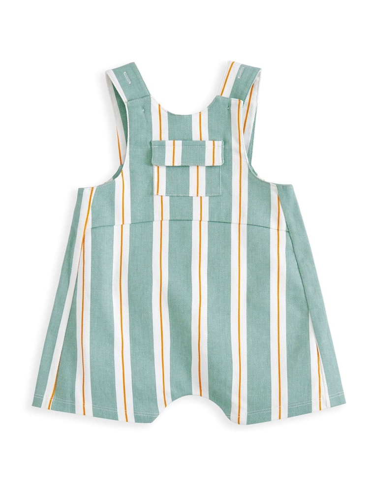 Mamas & Papas Green Stripe Twill Short Dungarees And Top Set - Image 2 of 3