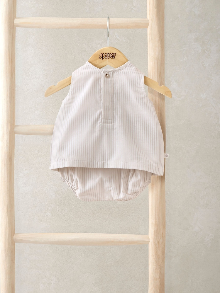 Mamas & Papas Cream Stripe Sleeveless Top And Shorts Set - Image 1 of 3