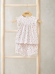 Mamas & Papas Pink Rose Print Jersey Short Pyjamas - Image 1 of 3