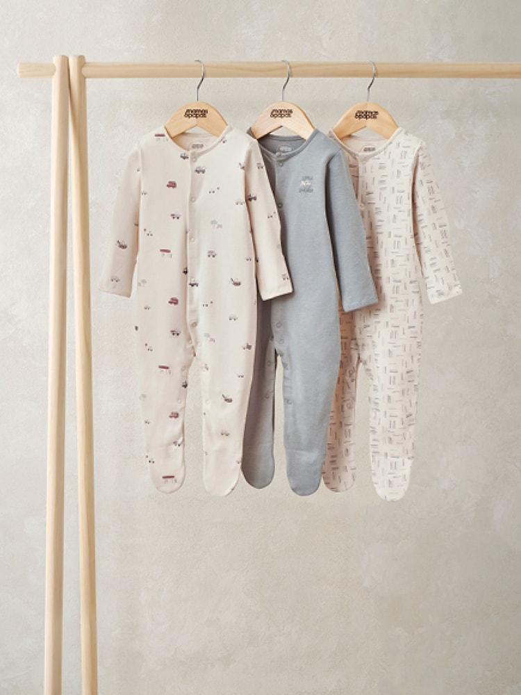 Mamas & Papas Blue Little Explorer Sleepsuits 3 Pack - Image 1 of 2