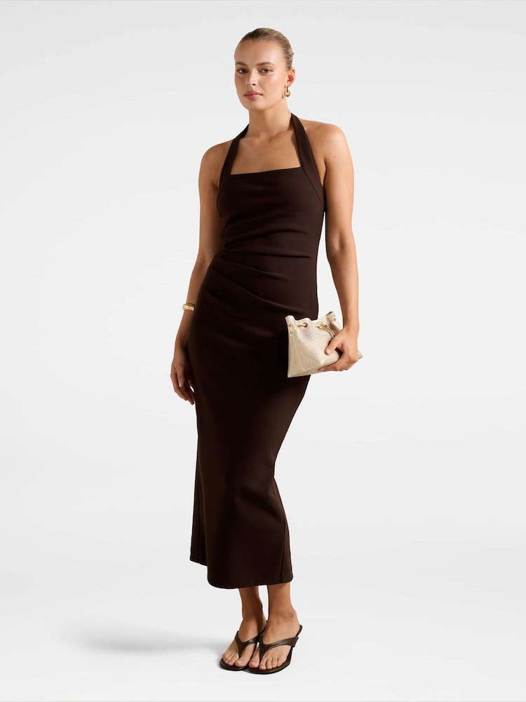 Forever New Brown Georgie Halter Neck Ruched Bodycon Dress - Image 1 of 4 Forever New Brown Georgie Halter Neck Ruched Bodycon Dress - Image 1 of 4