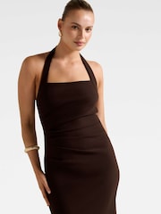 Forever New Brown Georgie Halter Neck Ruched Bodycon Dress - Image 3 of 4