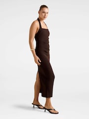 Forever New Brown Georgie Halter Neck Ruched Bodycon Dress - Image 4 of 4
