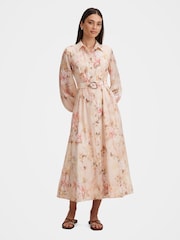 Forever New Cream Terese Printed Shirt Dress Contains Linen - Image 1 of 4