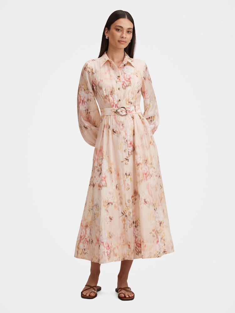Forever New Cream Terese Printed Shirt Dress Contains Linen - Image 1 of 4