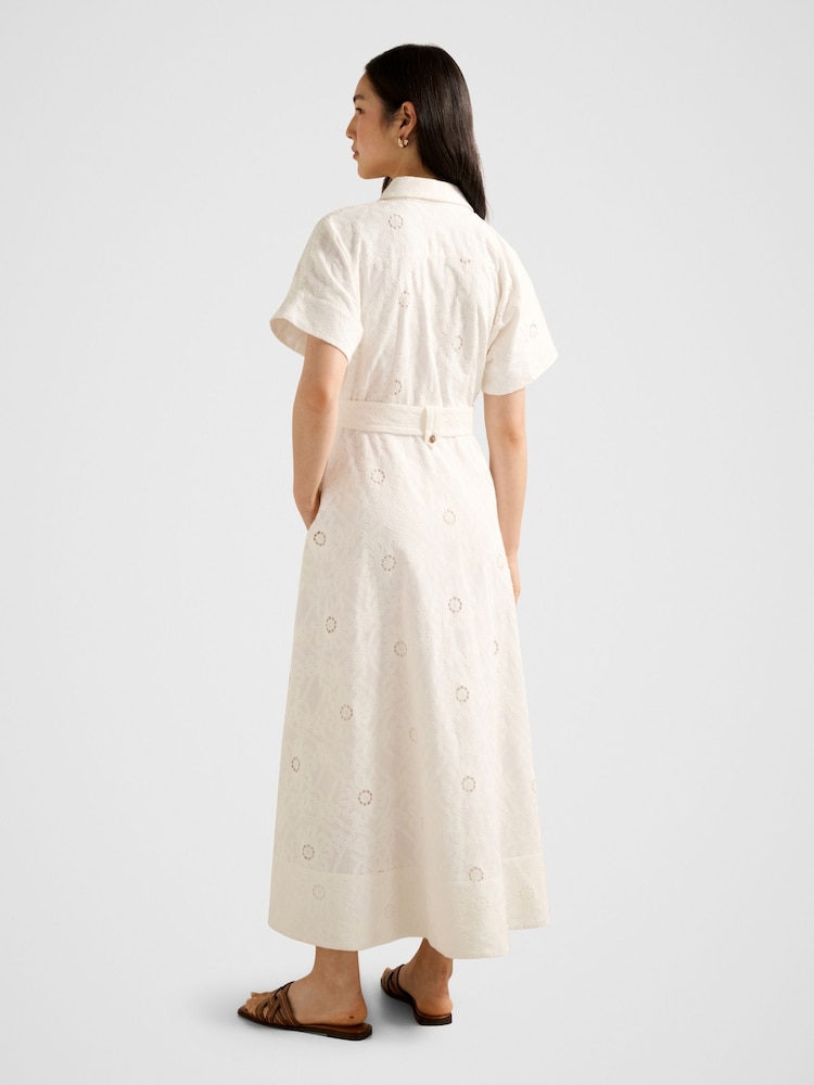 Forever New White Valeria Short Sleeves Broderie Midi Dress - Image 2 of 4