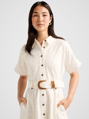 Forever New White Valeria Short Sleeves Broderie Midi Dress - Image 3 of 4
