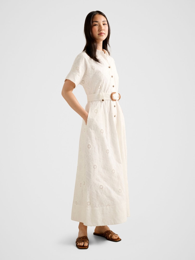 Forever New White Valeria Short Sleeves Broderie Midi Dress - Image 4 of 4