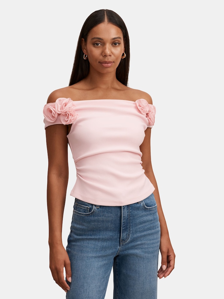 Forever New Pink Cara Rosette Bardot Top - Image 1 of 5