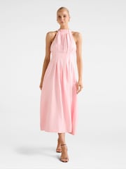 Forever New Pink Miller Pleated Halter Neck Midi Dress Contains Linen - Image 1 of 4