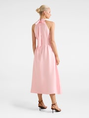 Forever New Pink Miller Pleated Halter Neck Midi Dress Contains Linen - Image 2 of 4