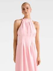 Forever New Pink Miller Pleated Halter Neck Midi Dress Contains Linen - Image 3 of 4