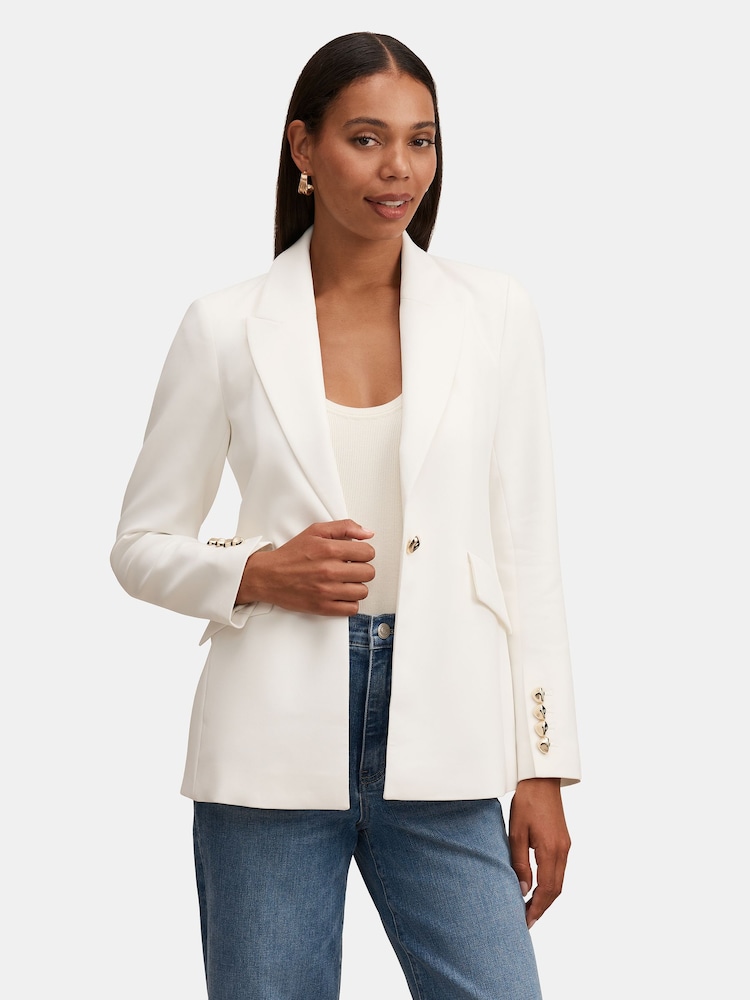 Forever New White Trixie Gold Button Blazer - Image 1 of 5