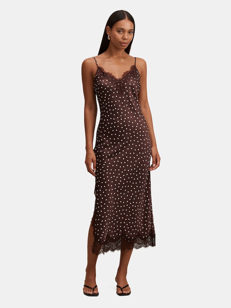 Forever New Brown Jess Lace Trim Midi Dress - Image 1 of 4