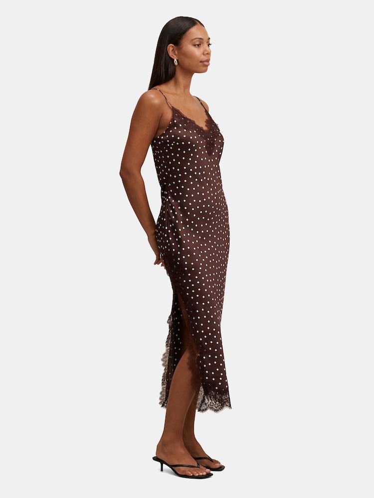 Forever New Brown Jess Lace Trim Midi Dress - Image 4 of 4