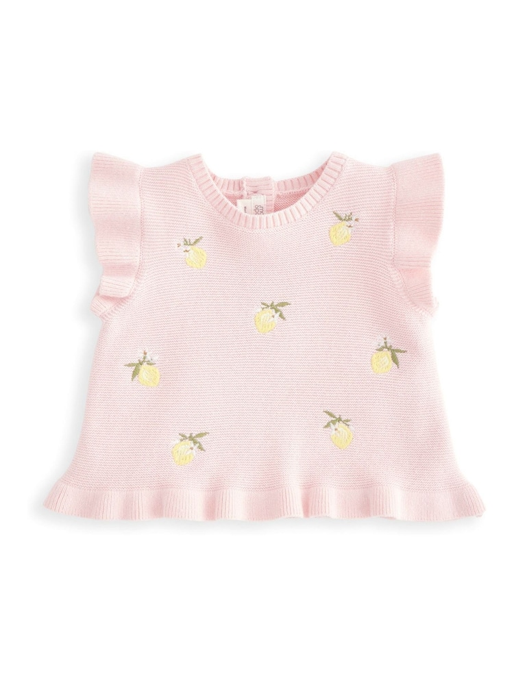 Mamas & Papas Pink Embroidered Knit Top & Shorts Set - Image 2 of 3