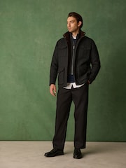 Charcoal Grey Wool Blend Four Pocket Funnel Neck Coat - Image 1 of 12