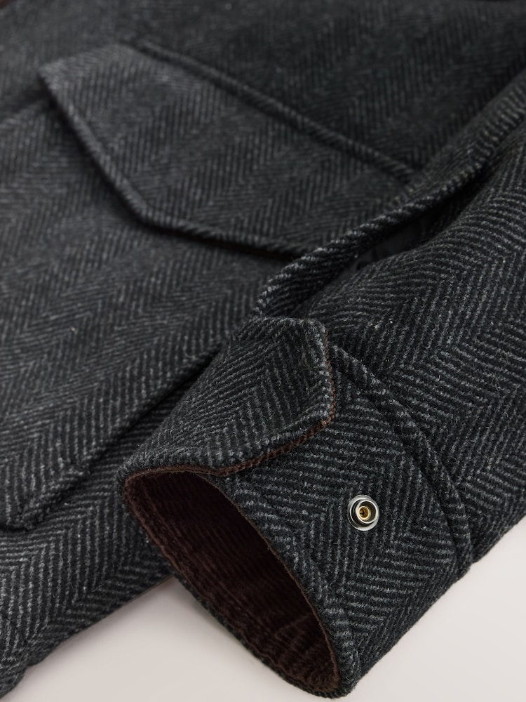 Charcoal Grey Wool Blend Four Pocket Funnel Neck Coat - Image 12 of 12 Charcoal Grey Wool Blend Four Pocket Funnel Neck Coat - Image 12 of 12