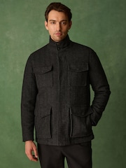 Charcoal Grey Wool Blend Four Pocket Funnel Neck Coat - Image 2 of 12