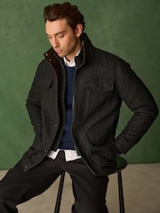 Charcoal Grey Wool Blend Four Pocket Funnel Neck Coat - Image 3 of 12