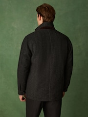 Charcoal Grey Wool Blend Four Pocket Funnel Neck Coat - Image 4 of 12