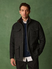 Charcoal Grey Wool Blend Four Pocket Funnel Neck Coat - Image 5 of 12