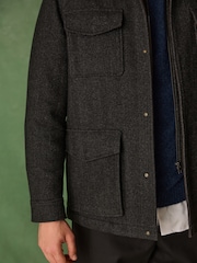 Charcoal Grey Wool Blend Four Pocket Funnel Neck Coat - Image 6 of 12